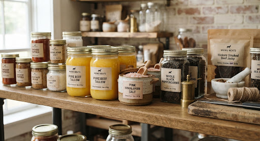 Artisanal glass jars of rendered golden beef tallow